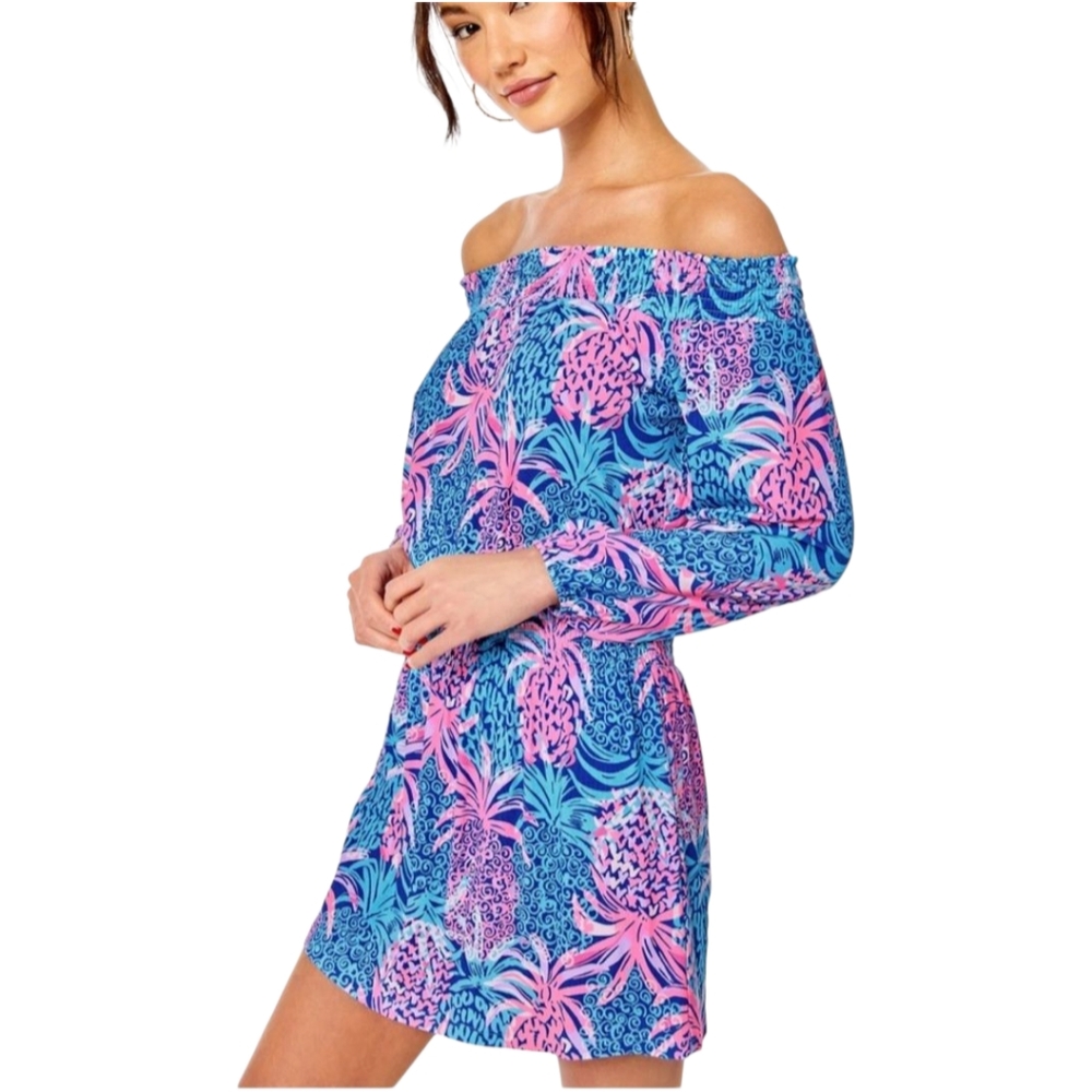 Lilly Pulitzer Romper Medium Cyla Pineapple Off Shoulder Mini Skort Skirt NWOT
